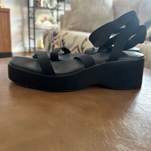 Black Strappy Platform Faux Leather Sandals